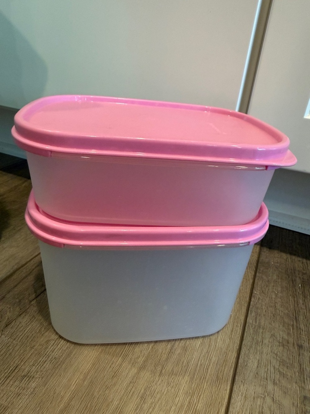 Tupperware Pink and White Oval Stackable Storage Set